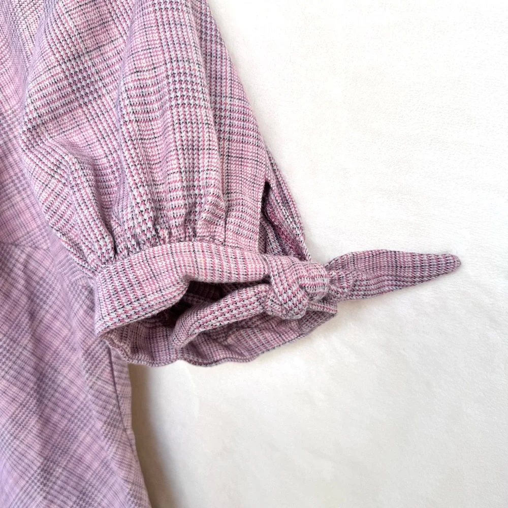 NWOT Free People Sevi Belted Plaid Pleated Mini Dress in Gray & Pink Combo